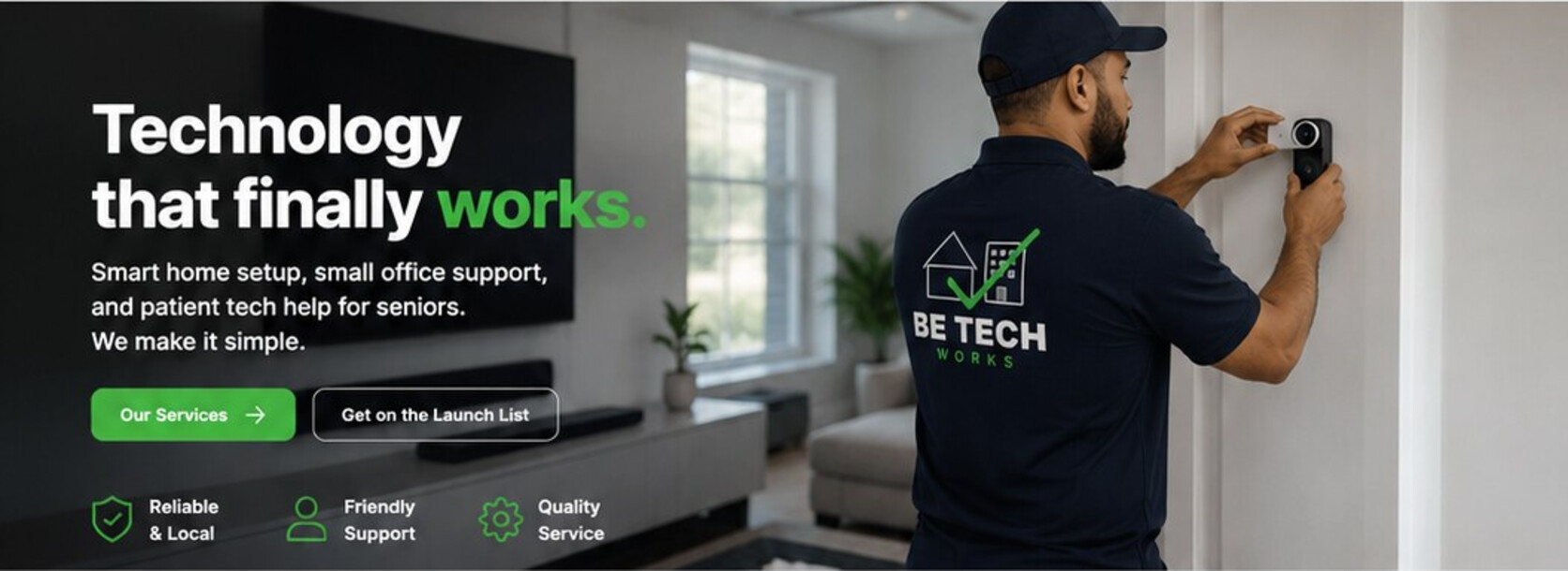 Be Tech Works technician installing a smart-home camera